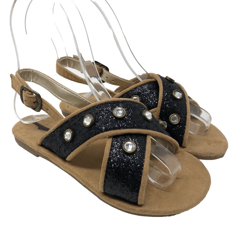 Joyfolie Amara Sandal Girls Toddler 12 Black Glitter Rhinestone Heel Strap